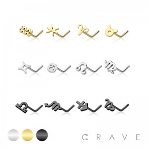 ZODIAC SYMBOL 316L SURGICAL STEEL L SHAPE NOSE RING